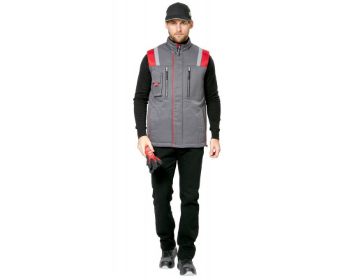 Жилет мужской утепленный рабочий "Авангард" серый-красный